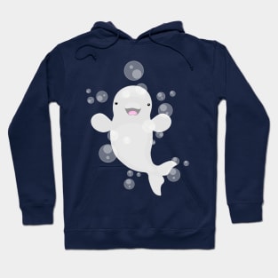 Cute beluga whale bubbles cartoon illustration Hoodie